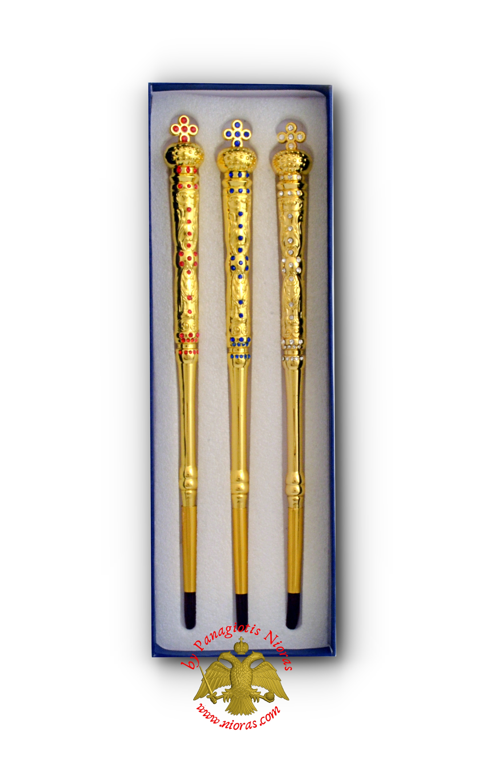 Metal Holy Myrh Oil Brush Gold Plated With Cross for the Mystery of the Holy Unction 17cm Set of 3