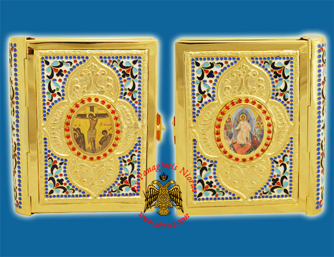 Gospel Cover Gold Plated Enamel Design with Cross in the Centre Small Size