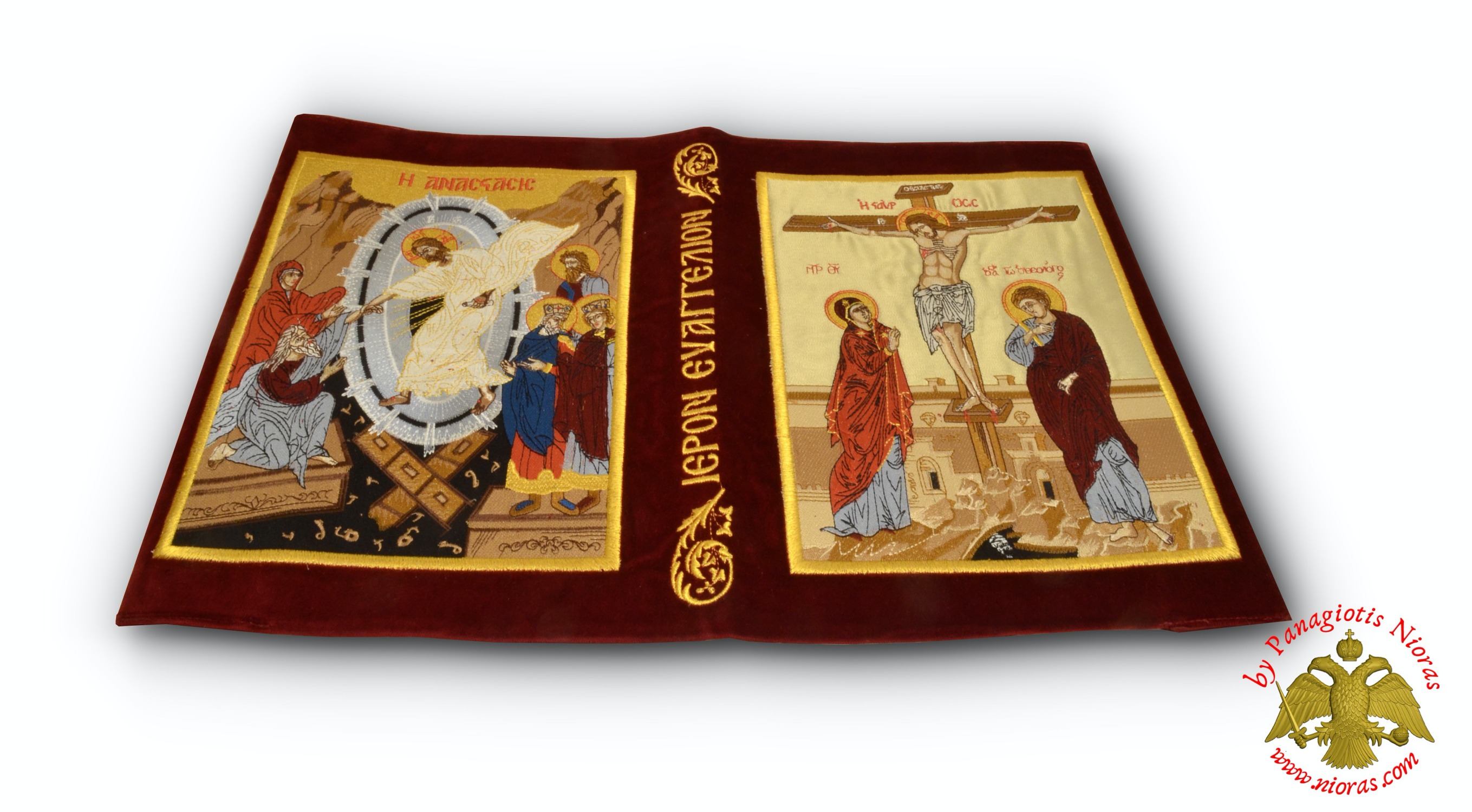 Velvet Gospel Cover with Golden Thread Resurrection Crucifixion Burgundry Velvet