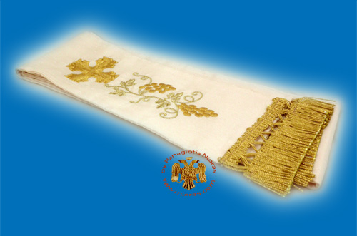 Gospel Ribbon Orthodox Gold-embroidered Design Cross with Grapes in White Velvet