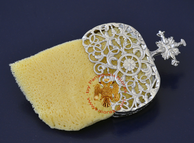 Sponge for Holy Communion Cleaning with Silver Plated Holding Base