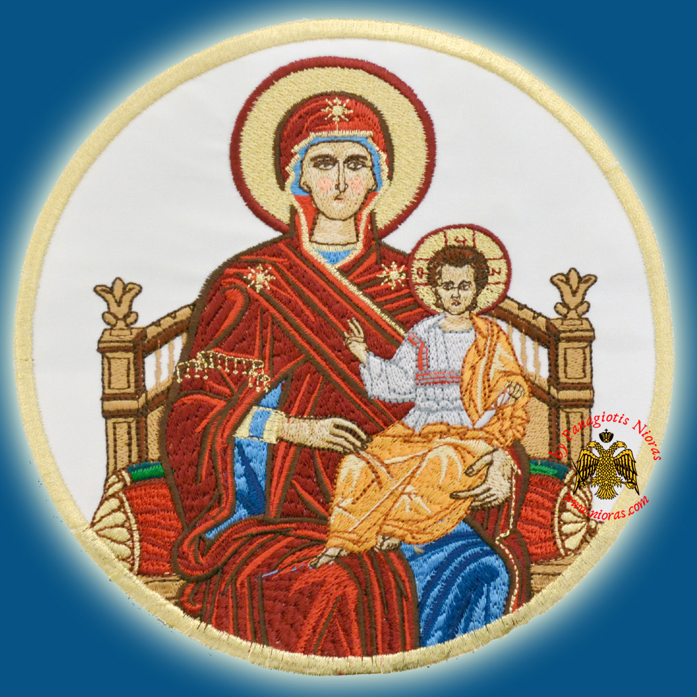 Orthodox Embroidery with Holy Virgin Mary d:16cm