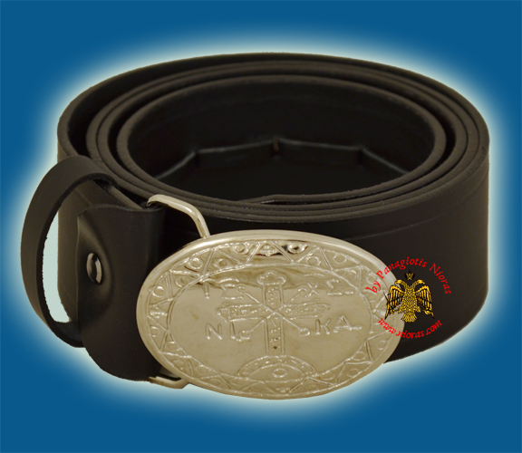 Monastic Orthodox Leather Belt with Metal Buckle with Cross Nickel