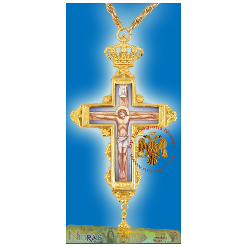 Pectoral Orthodox Priest Cross Gold Plated with Hand Made Christ Enamel 6x16cm