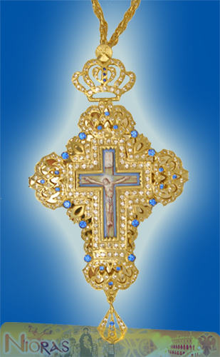 Orthodox Pectoral Cross Design No.60 with Blue Stones