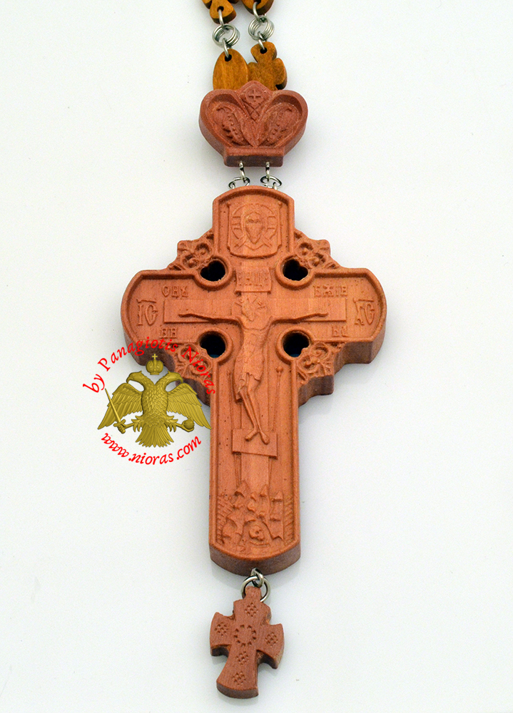 Orthodox Christ Pectoral Wooden Cross offered with Wooden Cross Designed Neck Chain 7x15cm