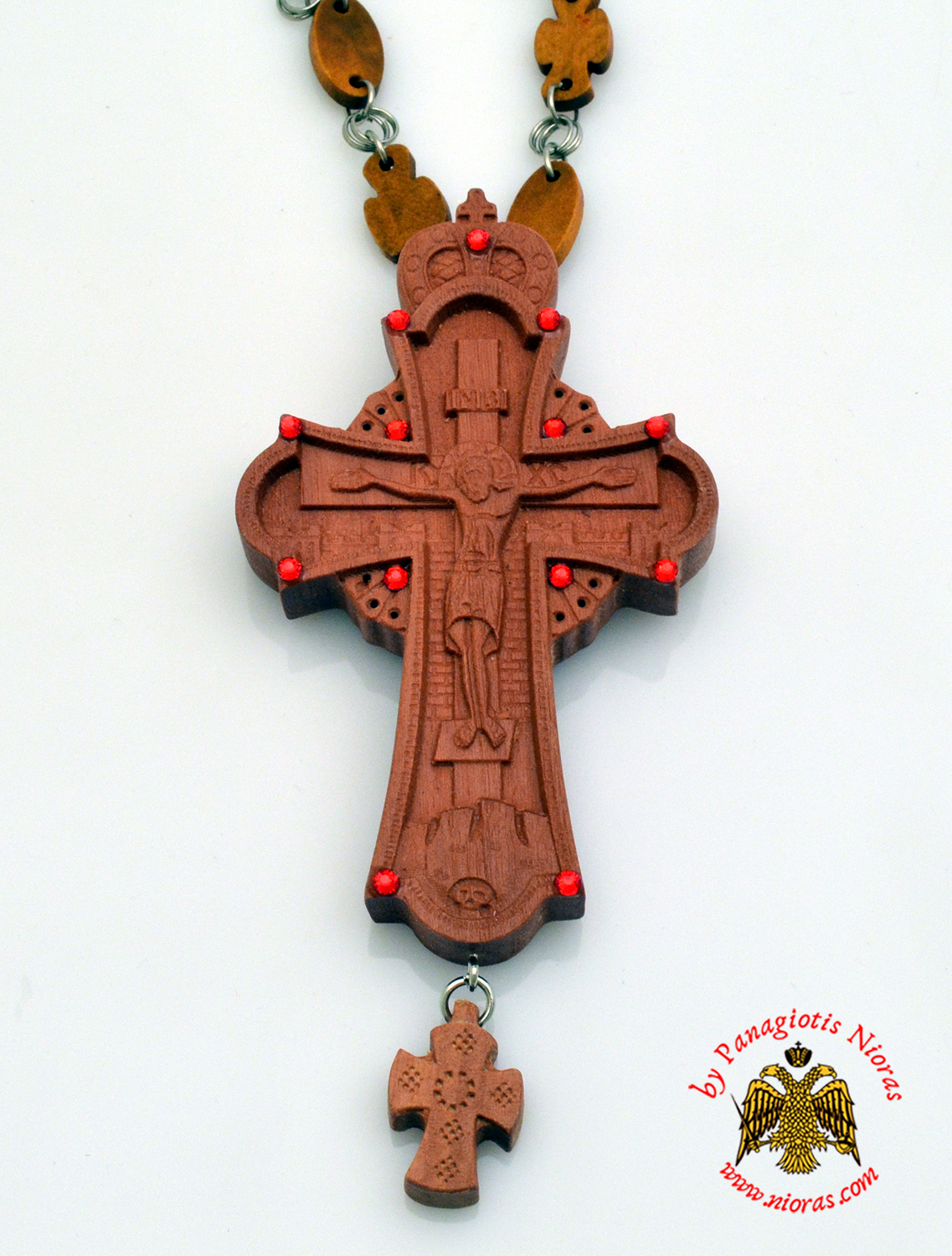 Orthodox Christ Pectoral Wooden Cross offered with Wooden Cross Designed Neck Chain 6x15cm