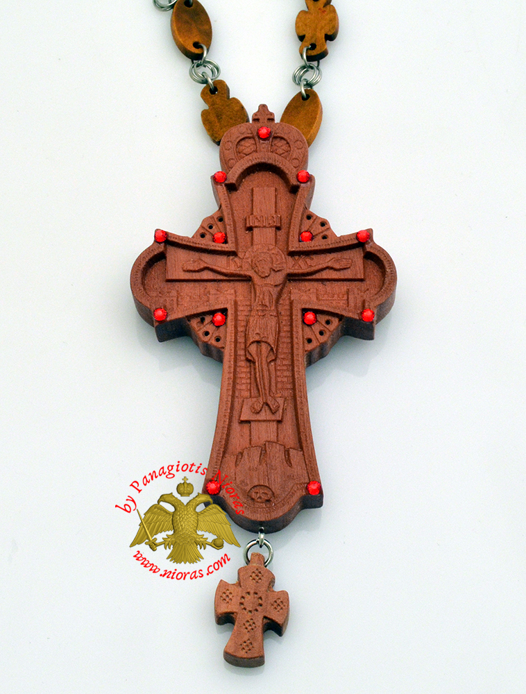 Orthodox Christ Pectoral Wooden Cross offered with Wooden Cross Designed Neck Chain 6x15cm