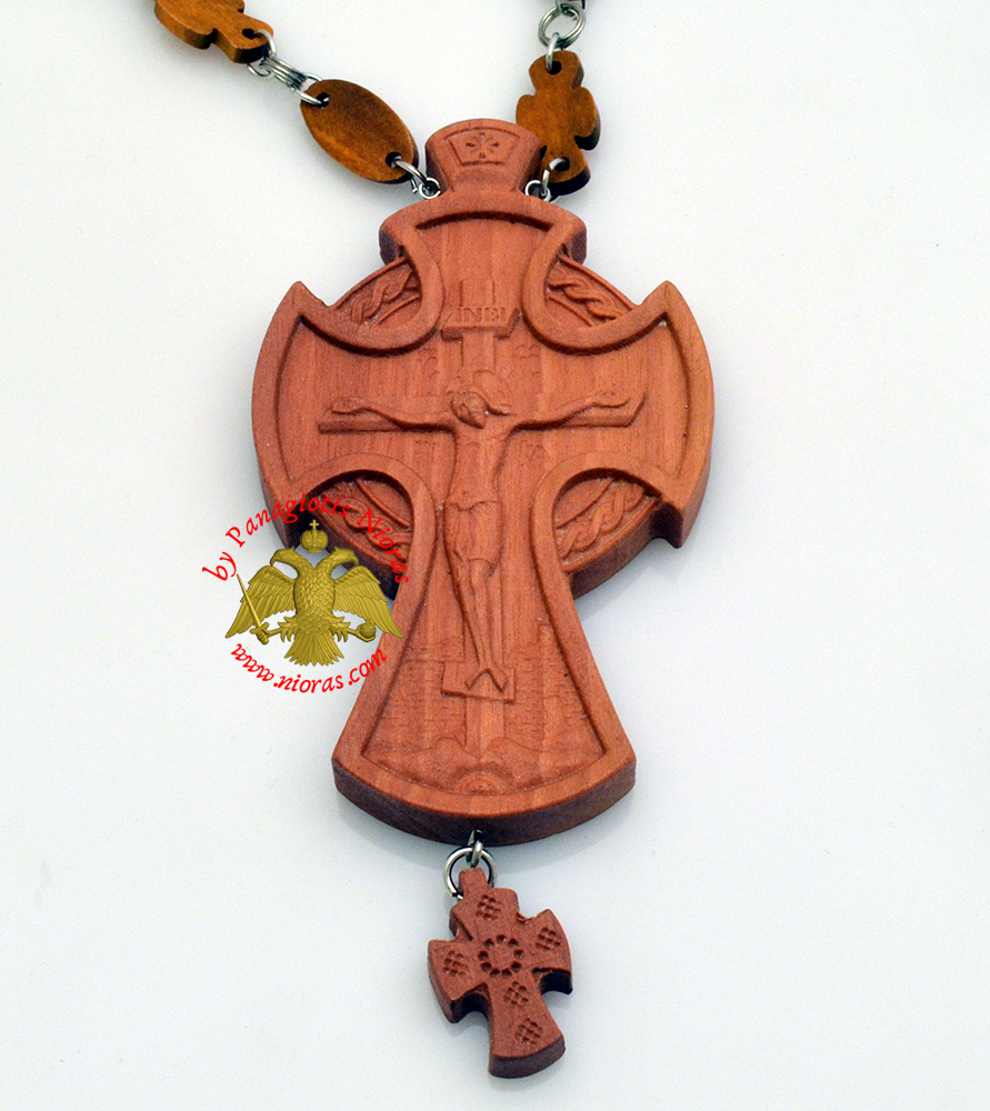 Orthodox Christ Pectoral Wooden Cross offered with Wooden Cross Designed Neck Chain 6x13cm