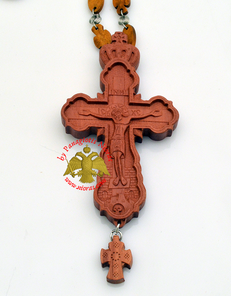 Orthodox Christ Pectoral Wooden Cross offered with Wooden Cross Designed Neck Chain 7x15cm