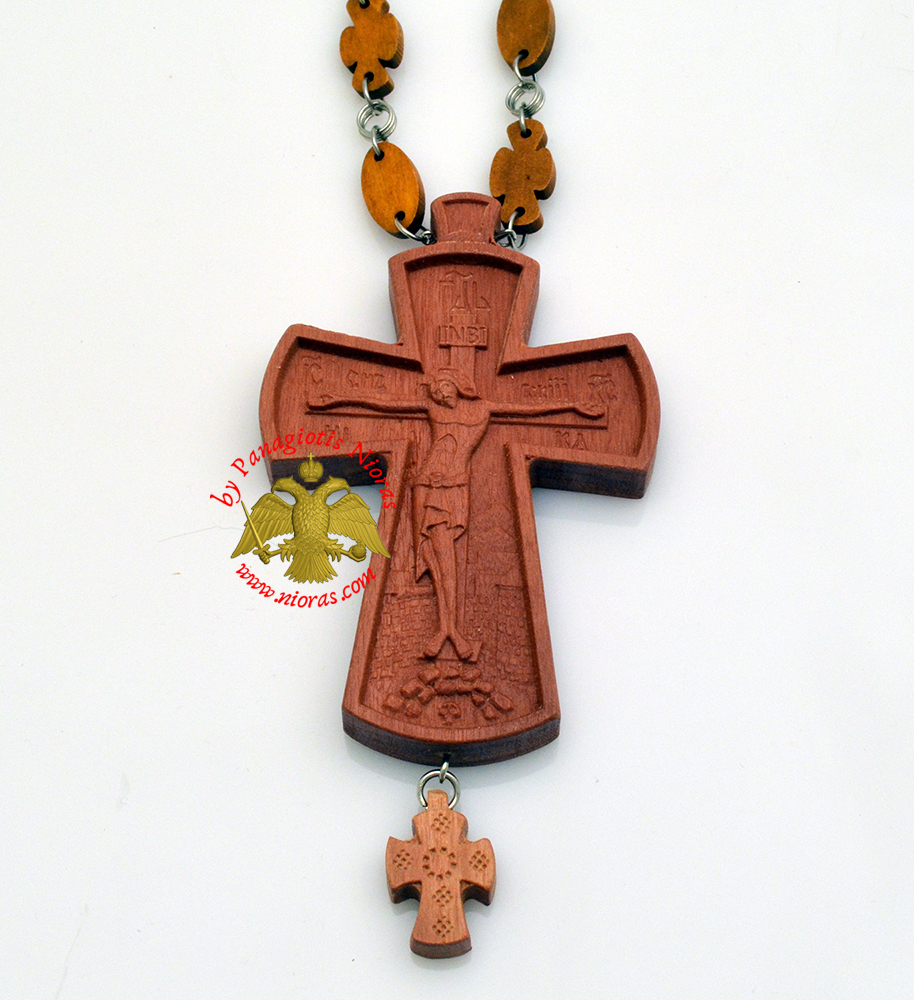 Orthodox Christ Pectoral Wooden Cross offered with Wooden Cross Designed Neck Chain 7x13cm