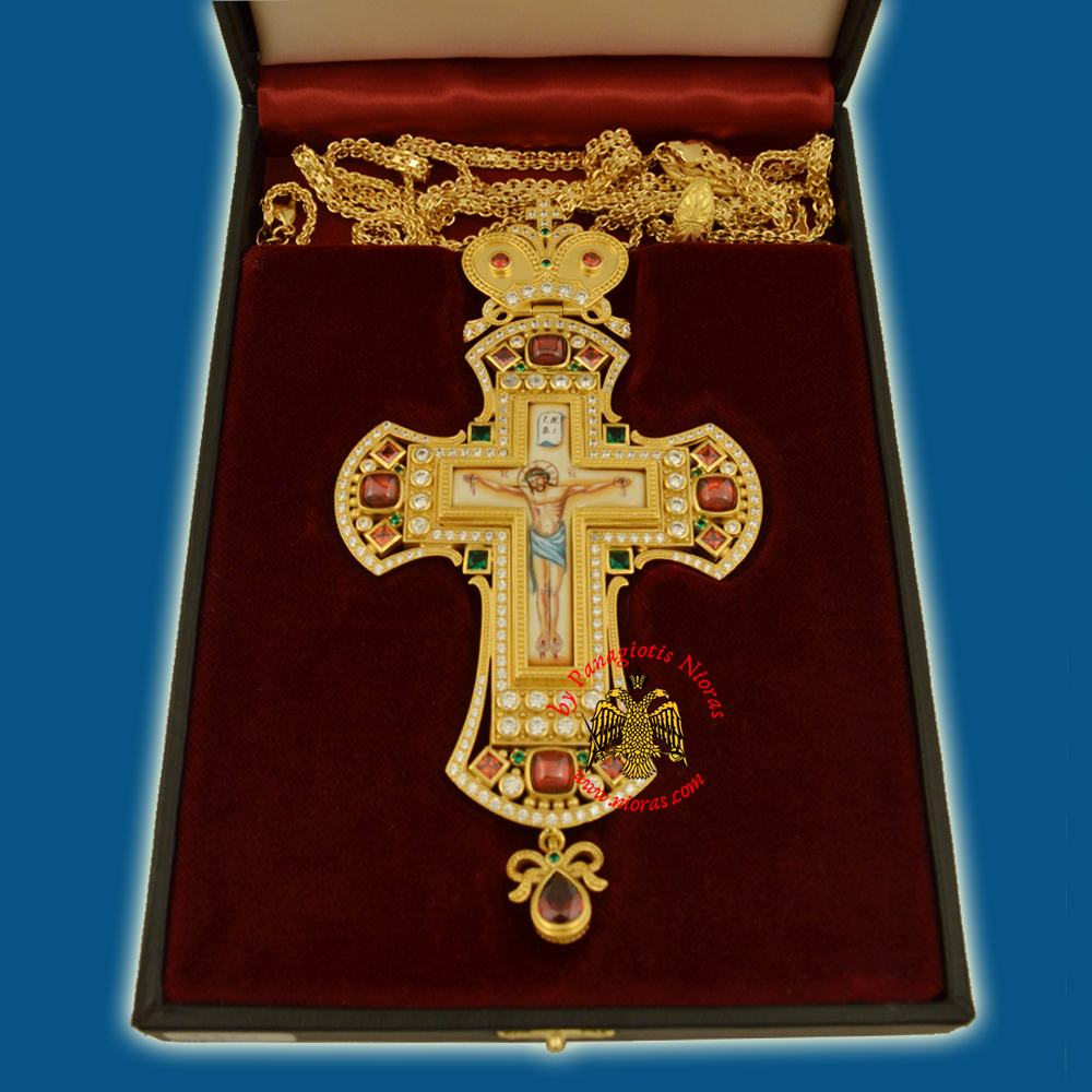 Pectroral Cross Enamel with Christ 310 Gold Plated