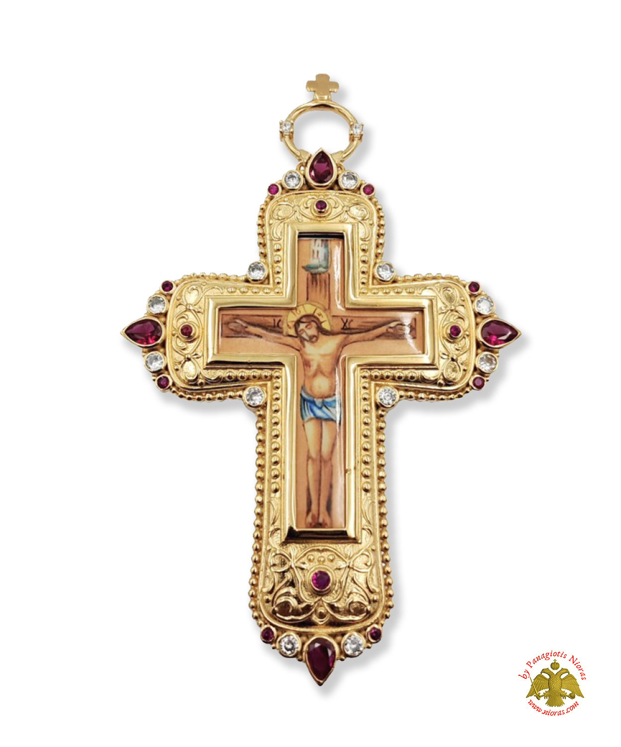 Pectoral Cross With Neck Chain Design 324 Gold Plated Brass Zirgon Stone