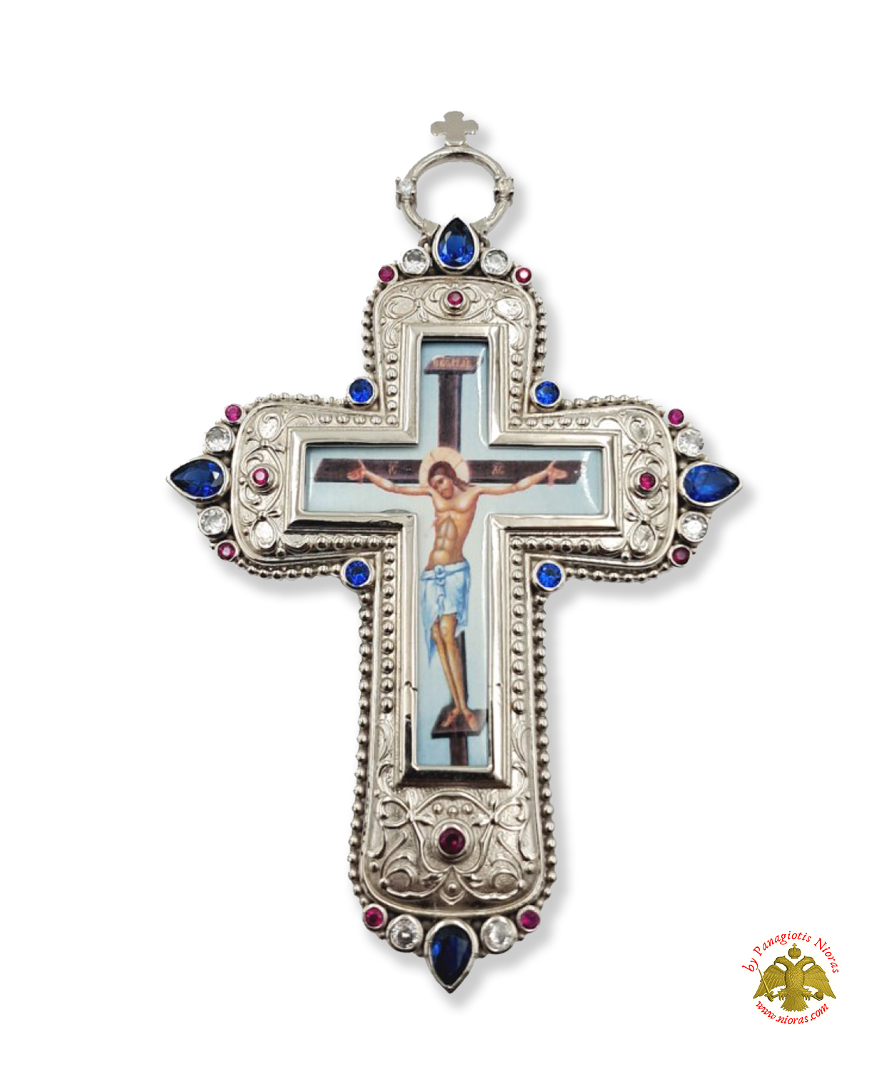 Pectoral Cross With Neck Chain Design 324 Silver Plated Brass Zirgon Stone