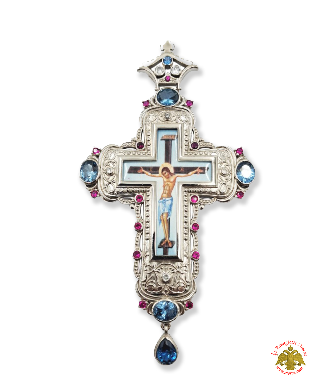 Pectoral Cross With Neck Chain Design 325 Silver Plated Brass Zirgon Stone