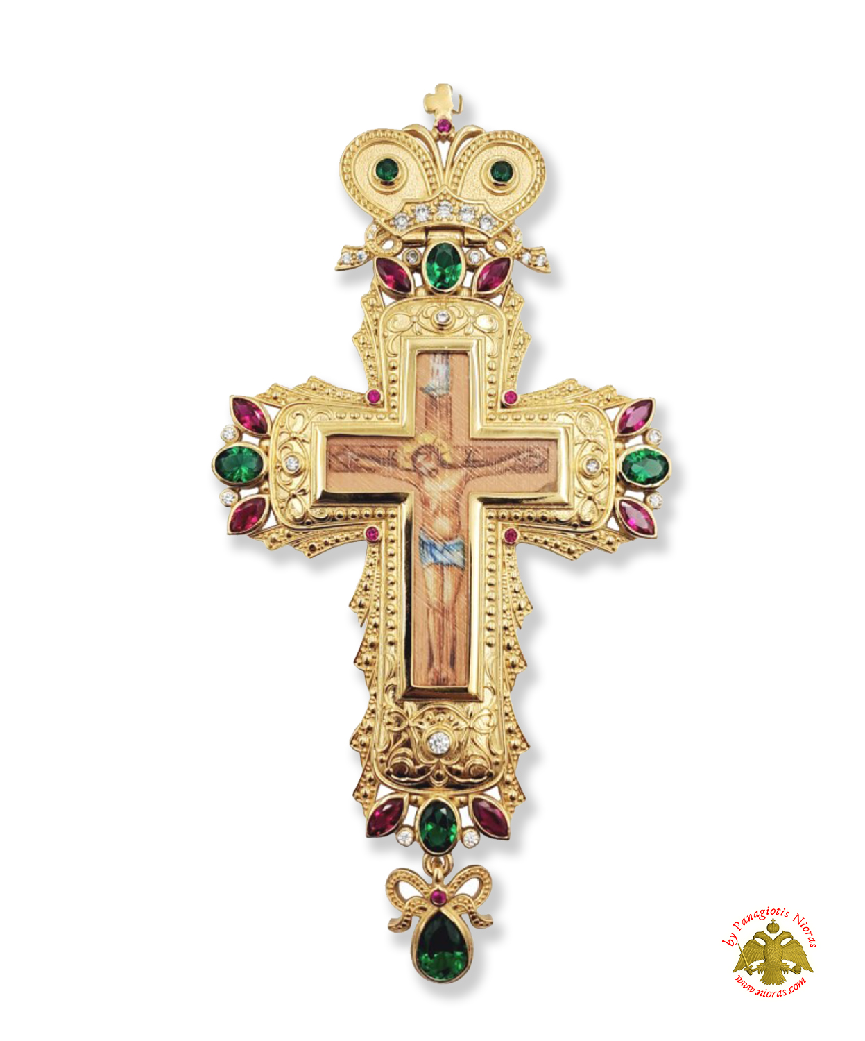 Pectoral Cross With Neck Chain Design 326 Gold Plated Brass Zirgon Stone