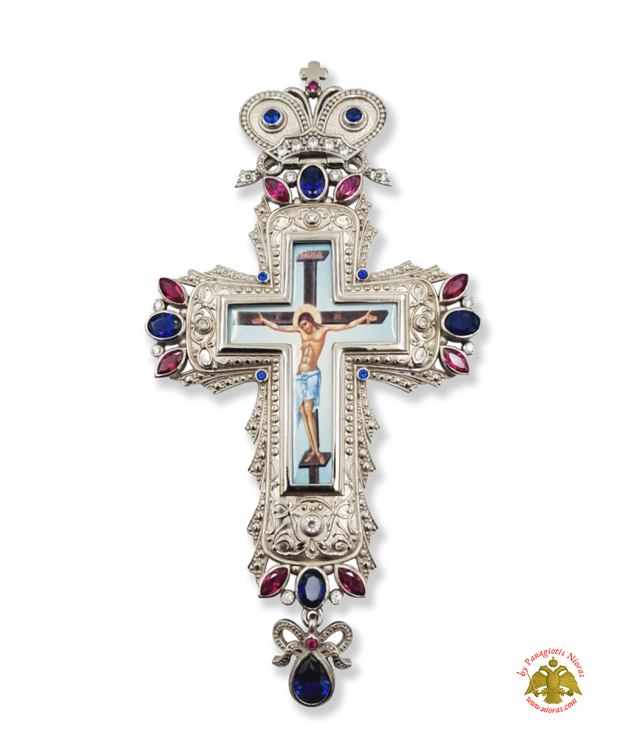 Pectoral Cross With Neck Chain Design 326 Silver Plated Brass Zirgon Stone