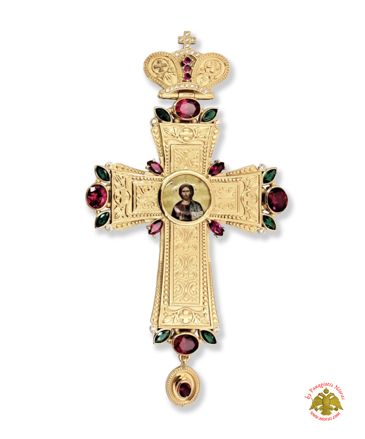 Pectoral Cross With Neck Chain Design 327-2 Gold Plated Brass Zirgon Stone