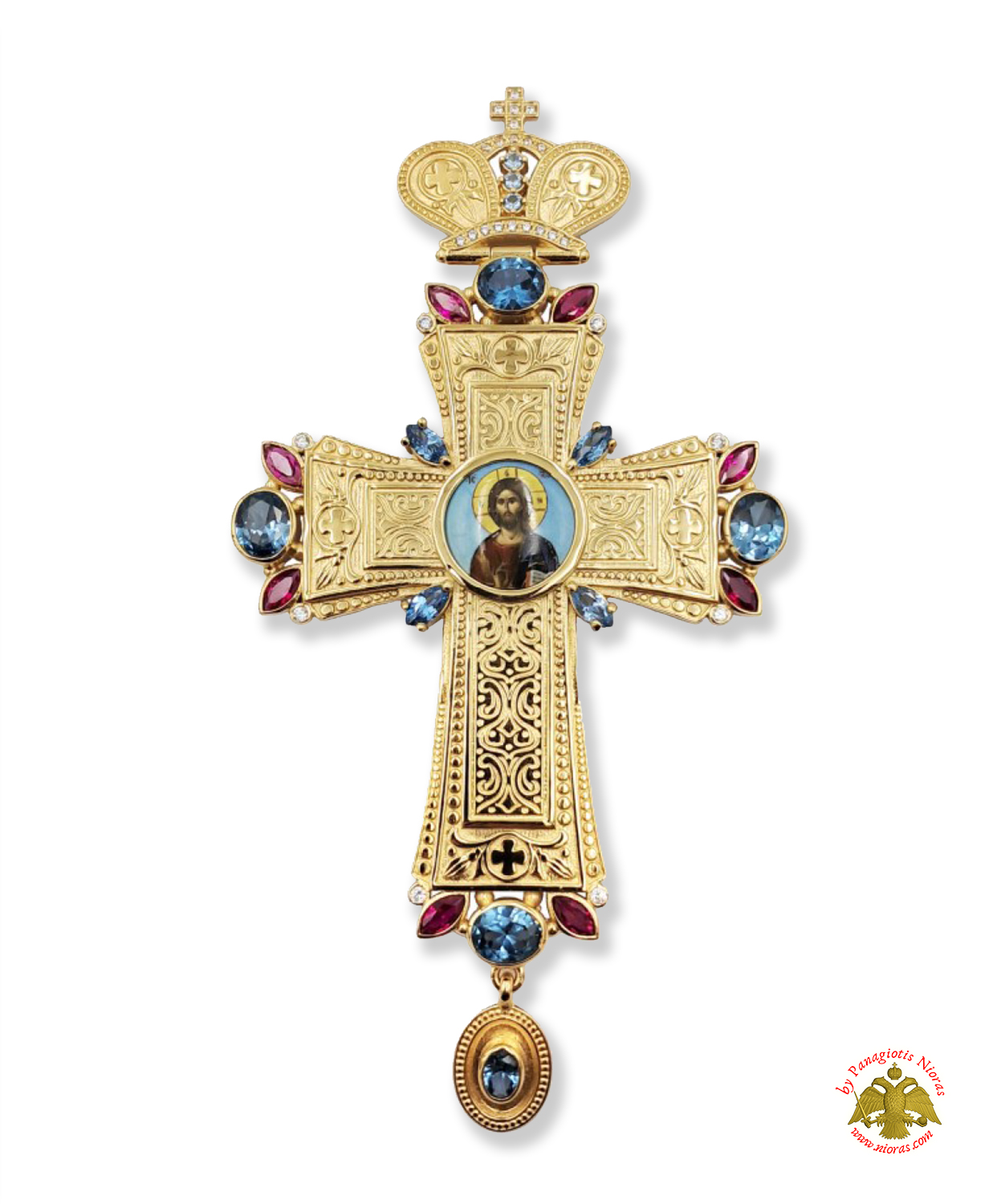 Pectoral Cross With Neck Chain Design 327 Gold Plated Brass Zirgon Stone