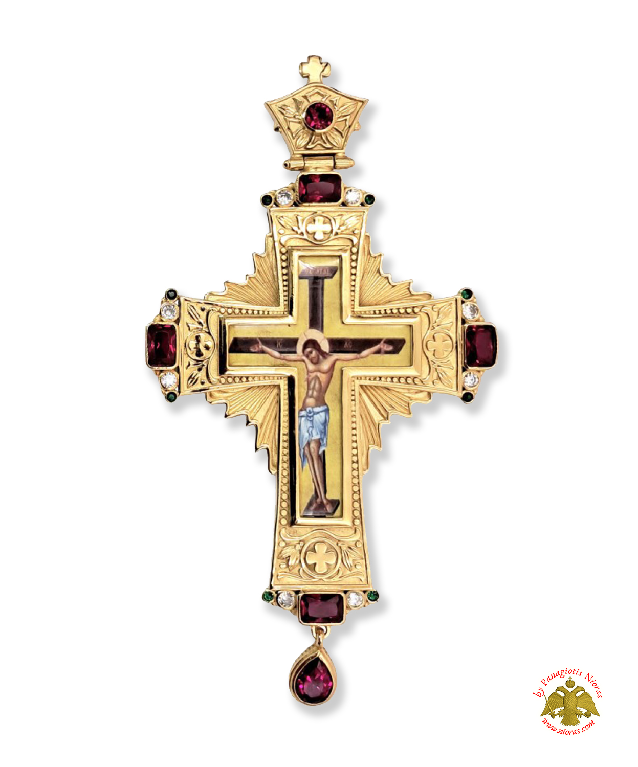 Pectoral Cross With Neck Chain Design 328 Gold Plated Brass Zirgon Stone