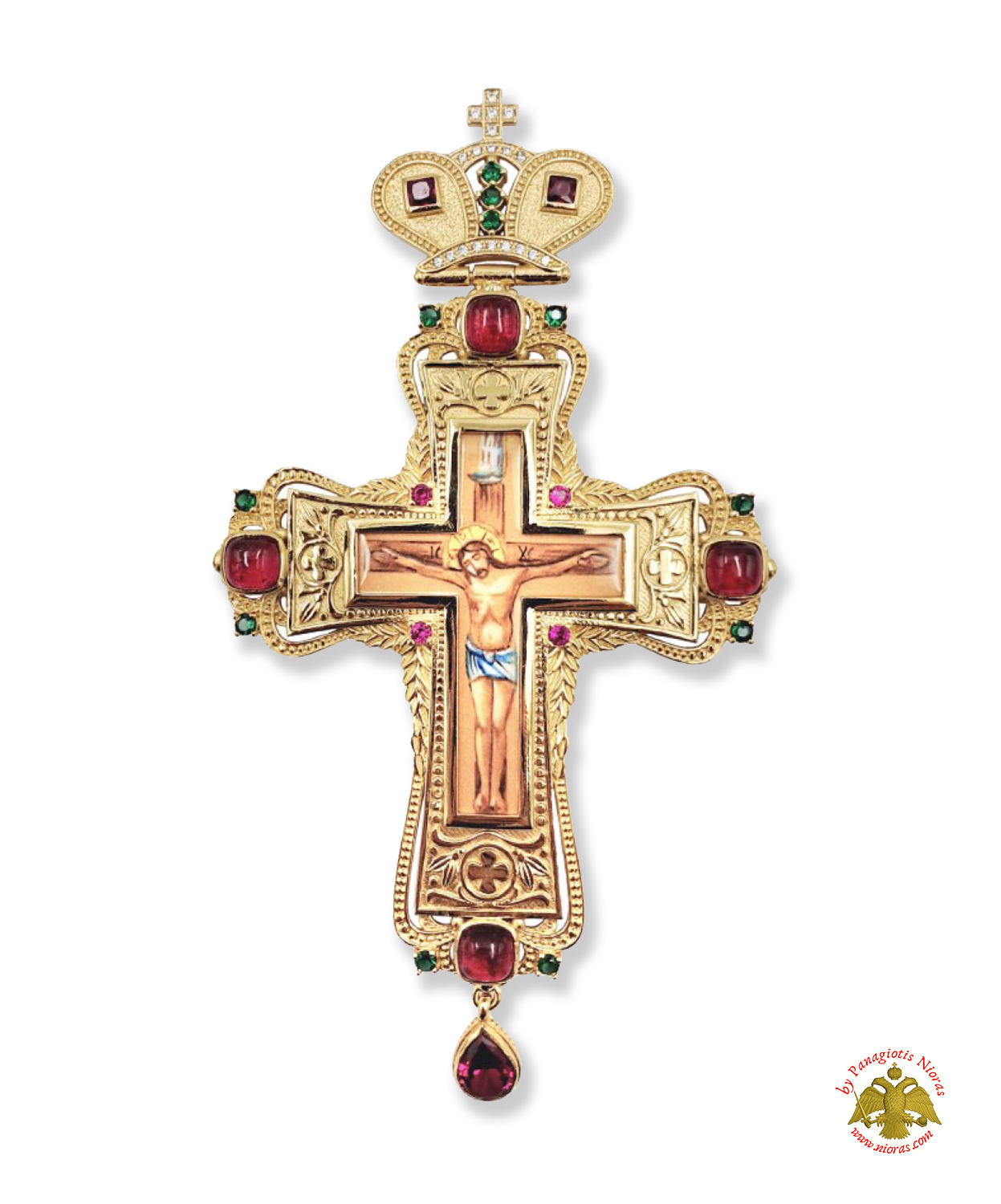 Pectoral Cross With Neck Chain Design 329 Gold Plated Brass Zirgon Stone