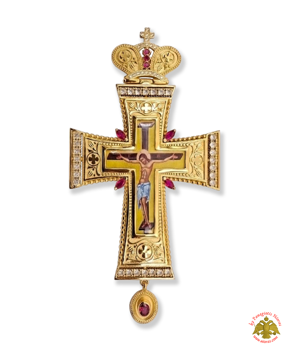 Pectoral Cross With Neck Chain Design 330 Gold Plated Brass Zirgon Stone