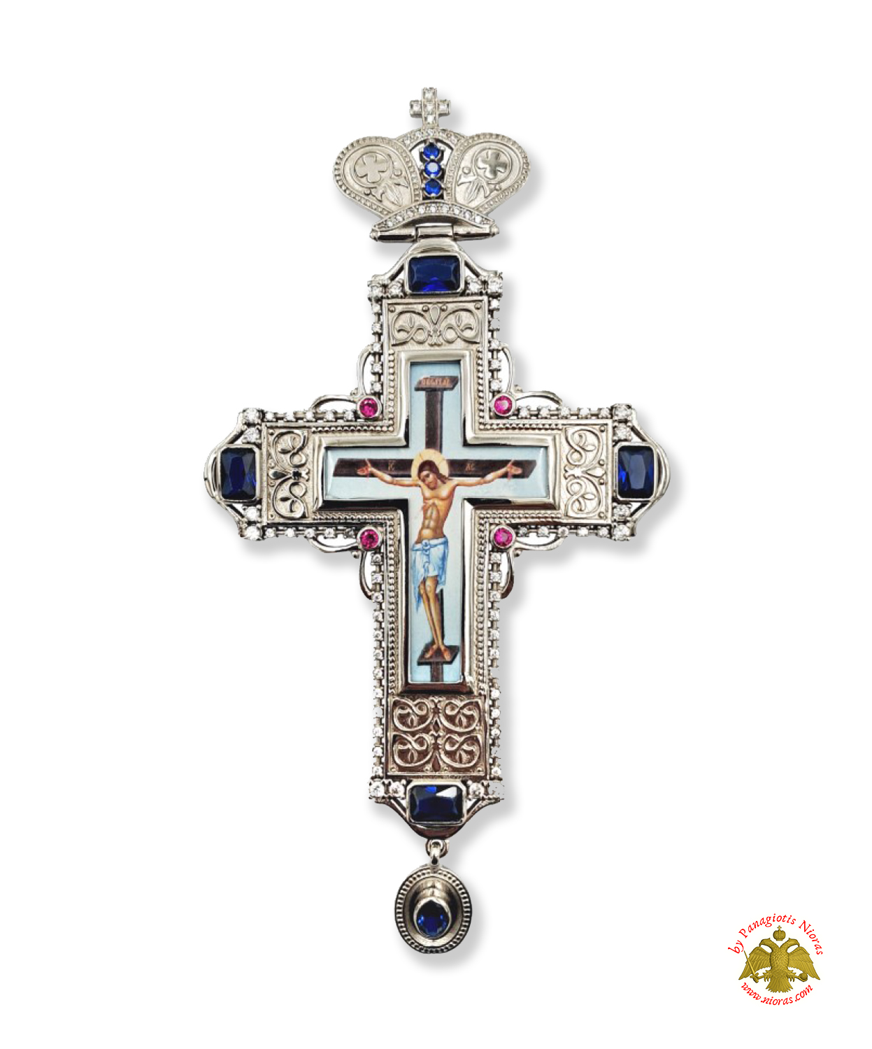 Pectoral Cross With Neck Chain Design 331 Silver Plated Brass Zirgon Stone