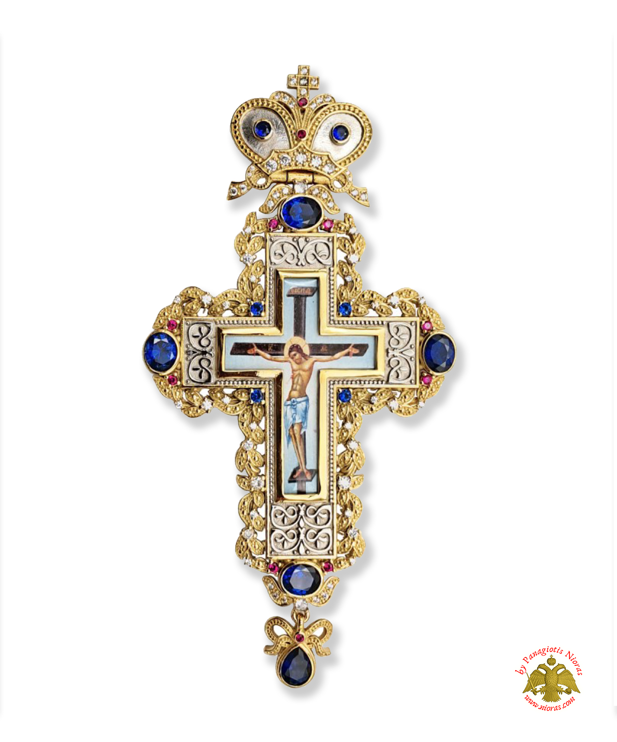 Pectoral Cross With Neck Chain Design 332 Gold Plated Brass Zirgon Stone