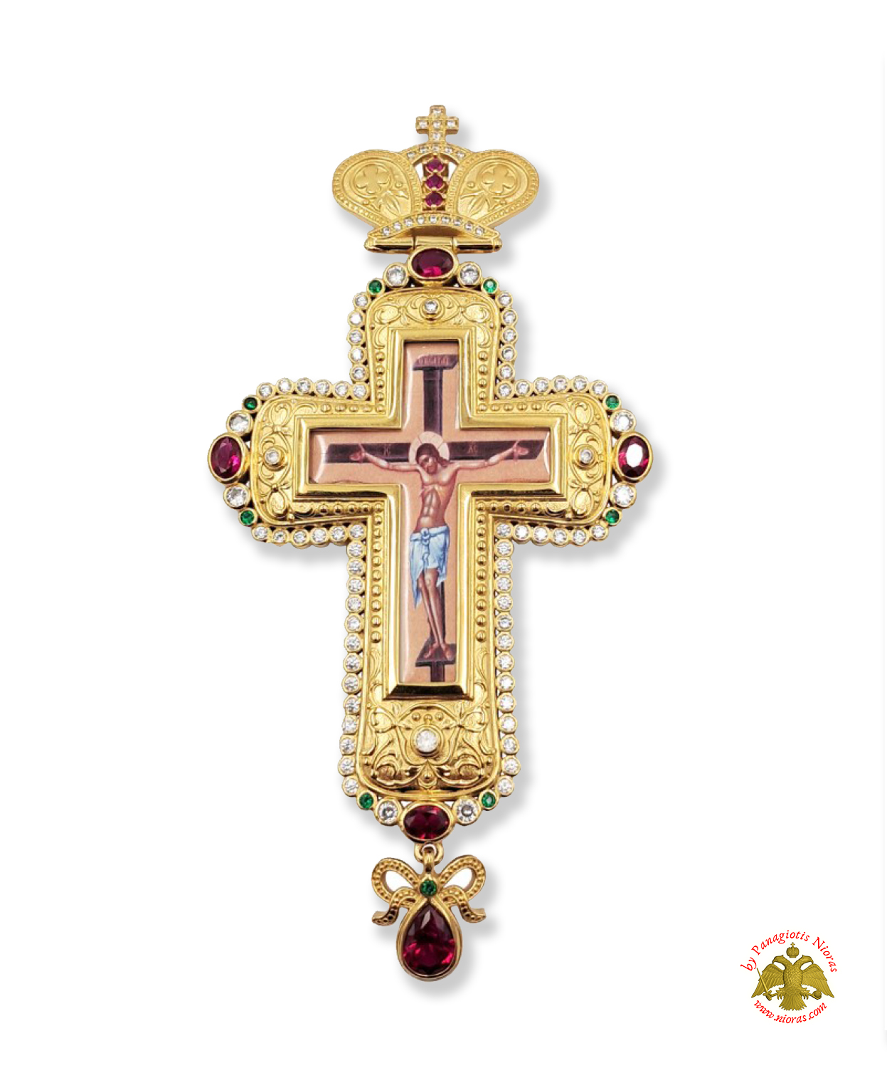 Pectoral Cross With Neck Chain Design 355 Gold Plated Brass Zirgon Stone