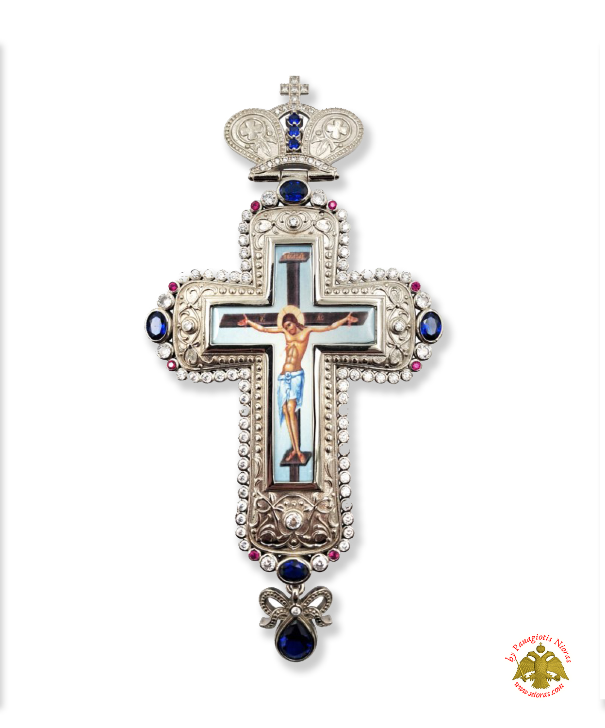 Pectoral Cross With Neck Chain Design 355 Silver Plated Brass Zirgon Stone