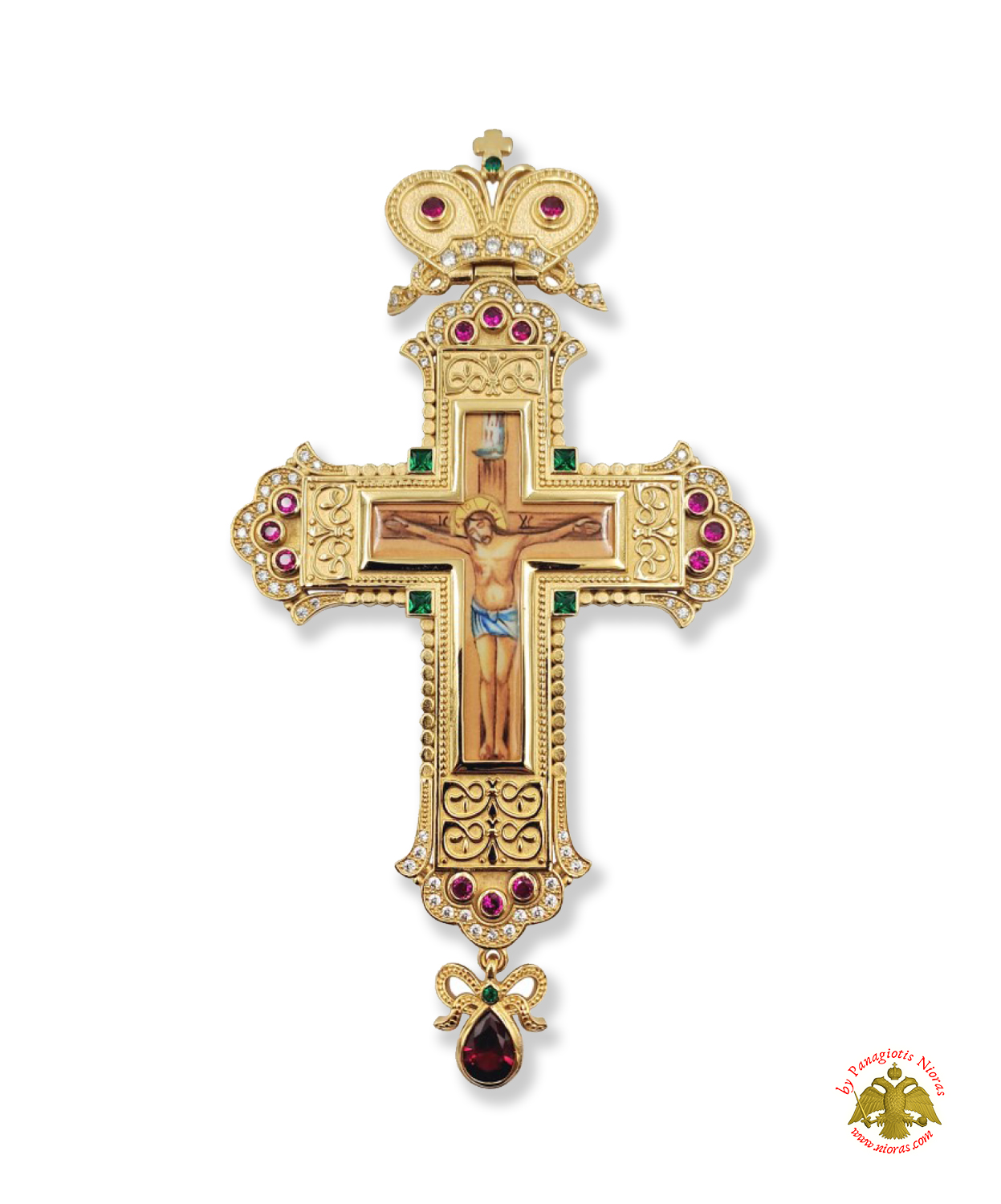 Pectoral Cross With Neck Chain Design 356 Gold Plated Brass Zirgon Stone