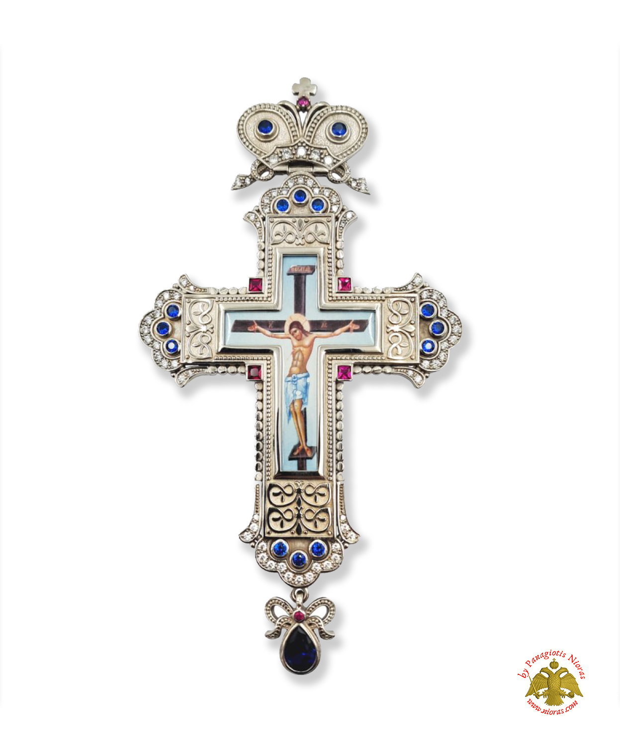 Pectoral Cross With Neck Chain Design 356 Silver Plated Brass Zirgon Stone