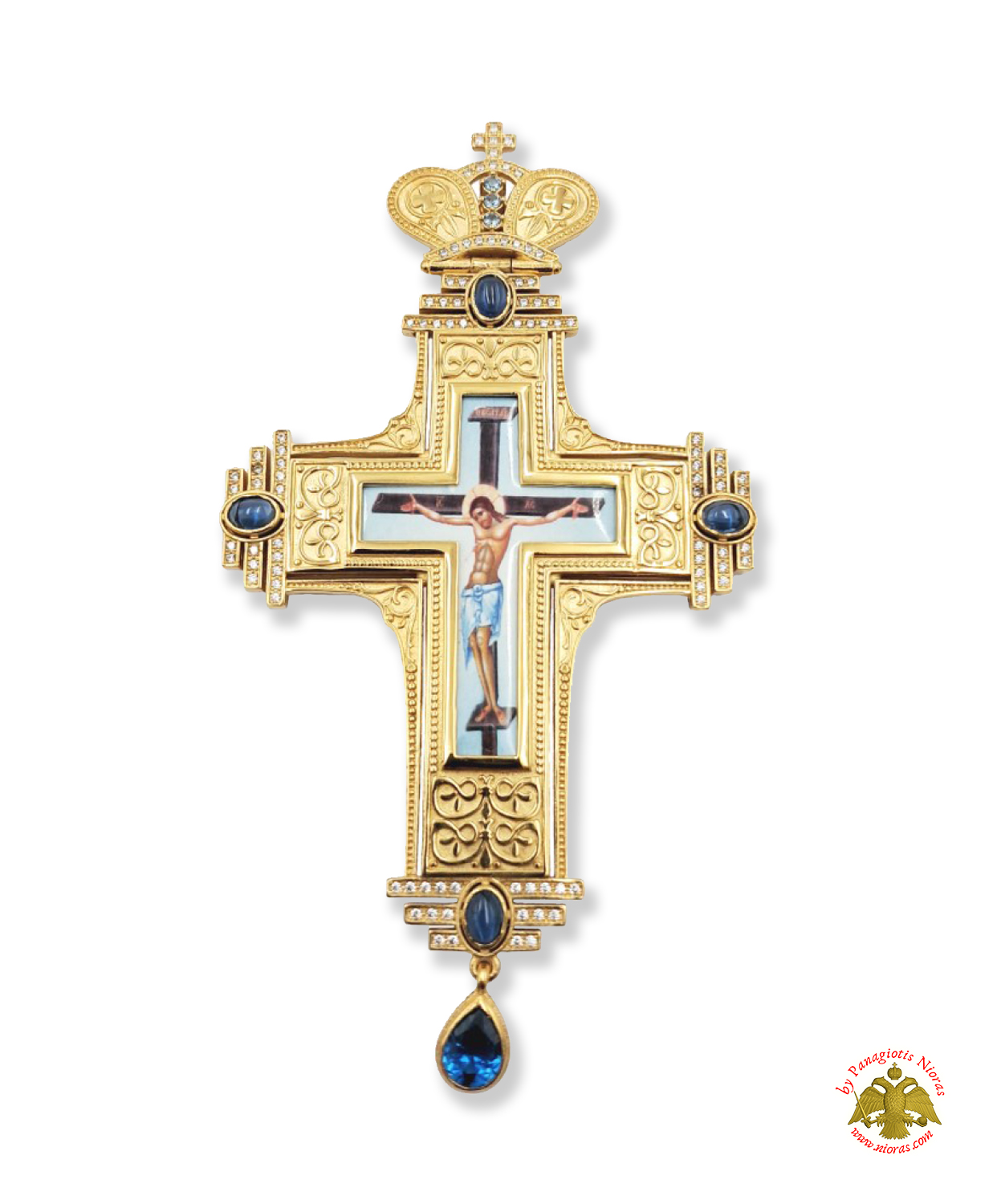 Pectoral Cross With Neck Chain Design 357 Gold Plated Brass Zirgon Stone