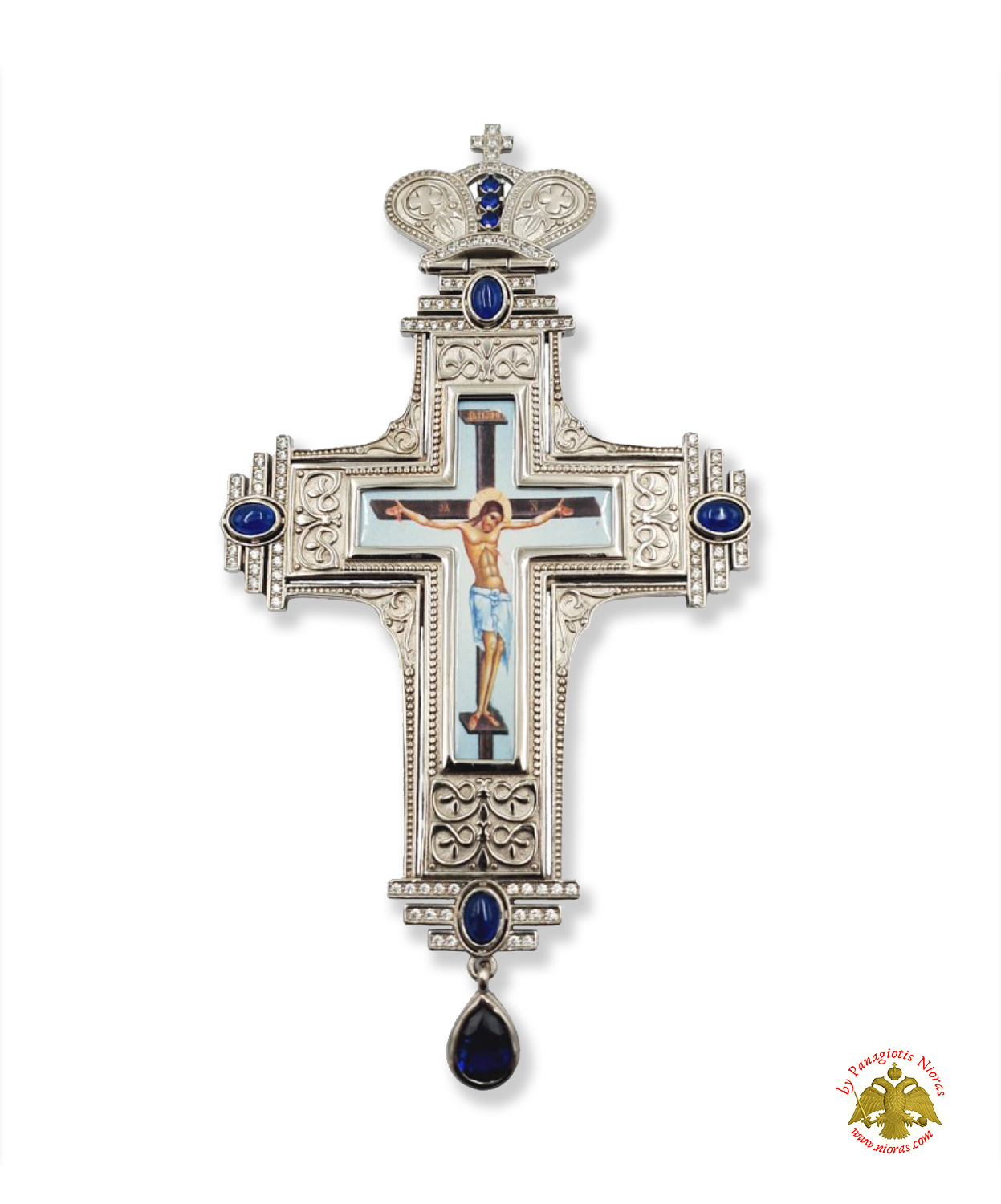 Pectoral Cross With Neck Chain Design 357 Silver Plated Brass Zirgon Stone