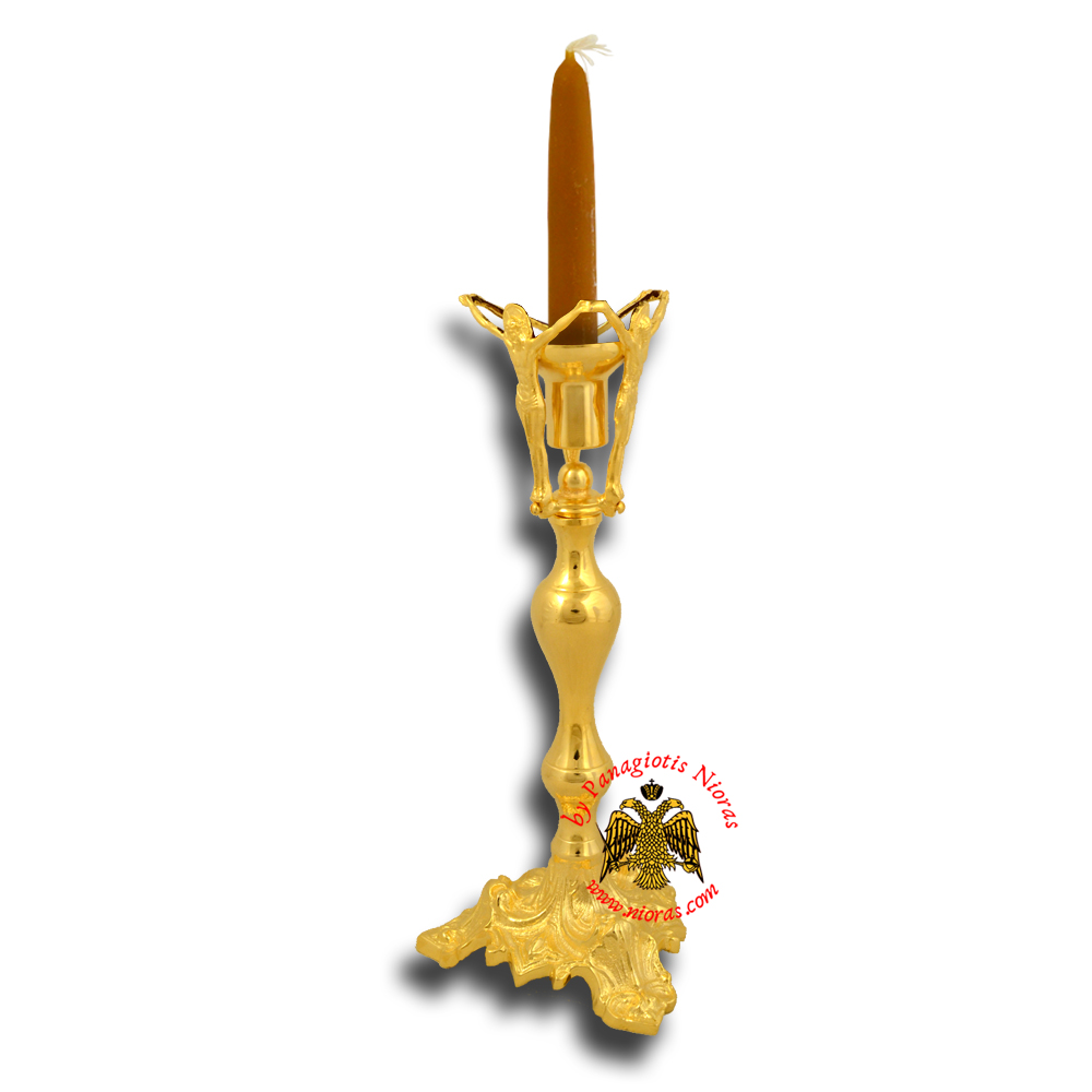 Holy Table Candle Stand With Christ H:36cm Gold Plated