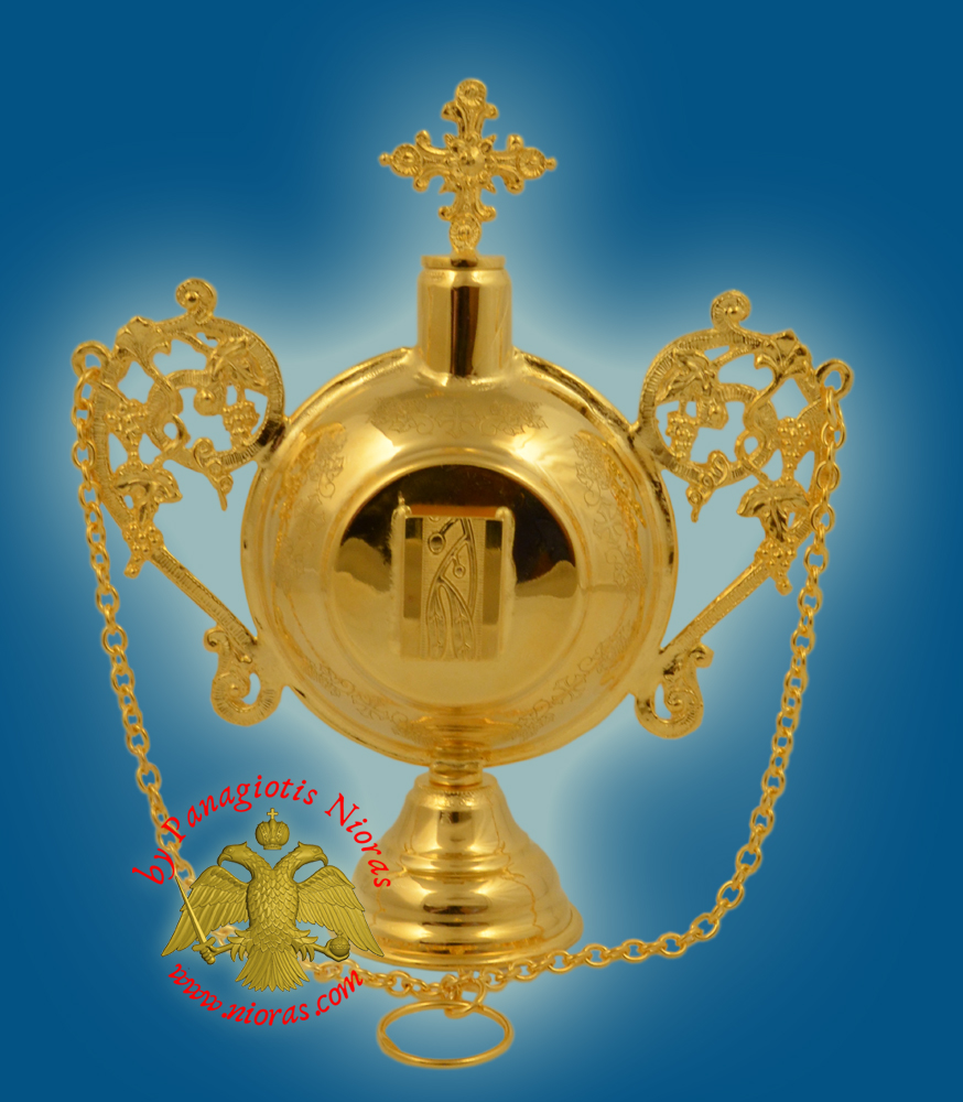 Anointing Holy Oil Bottle With Baptism Icon in the Center Gold