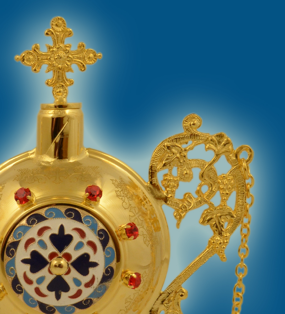 Anointing Holy Oil Bottle With Orthodox Enamel Gold plated