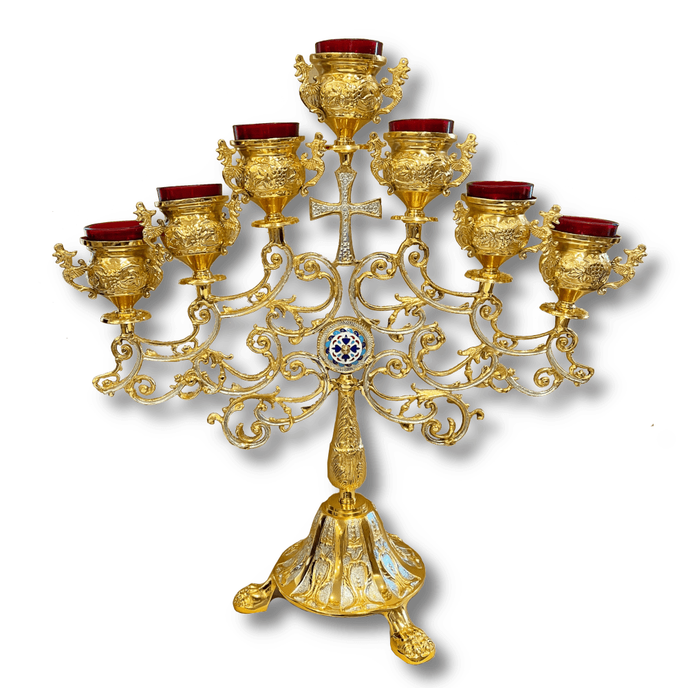 Holy Table Seven Branch Oil Lamp Candle Gold Plated