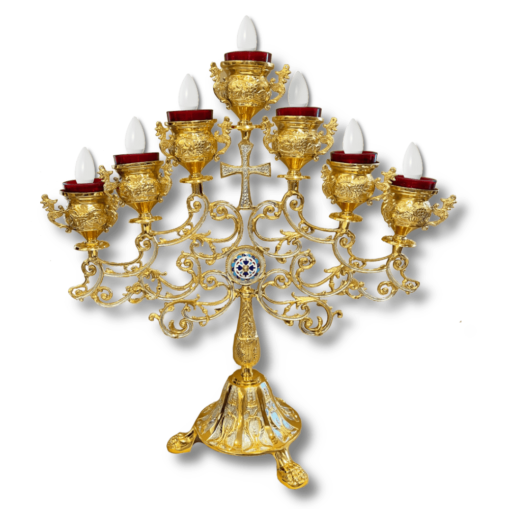 Holy Table Seven Branch Electric Lamp Candle Gold Plated