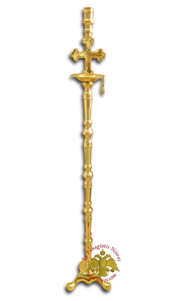 Orthodox Church Traditional Single With Cross Candle Stand Sold Brass 110cm