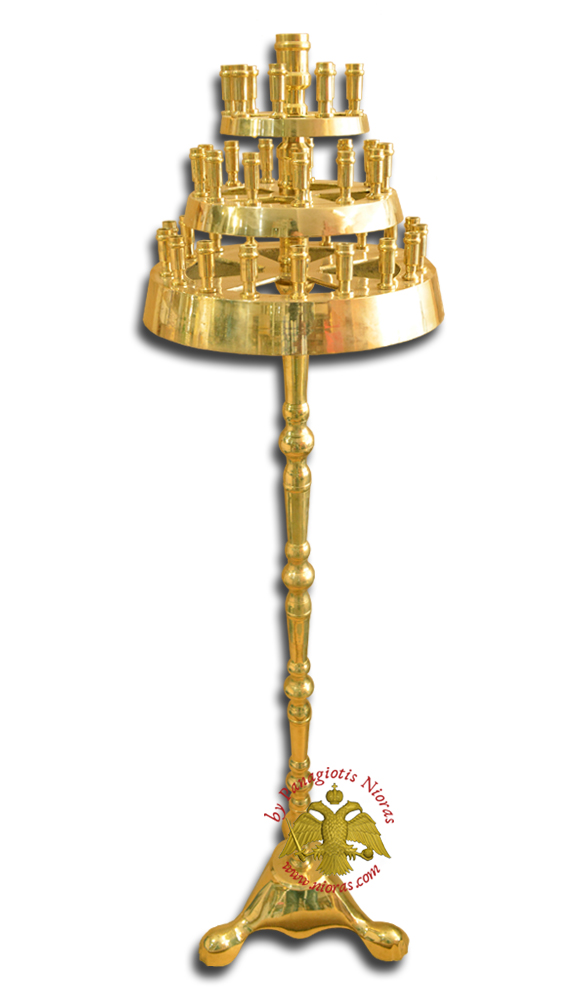 Orthodox Church Traditional Triple Row Candle Stand Solid Brass 125cm