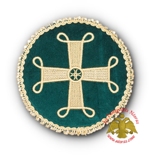 Βελουδινο Ριπίδιo με Χρυσοκλωστη Βυζαντινό Σταυρό Πράσινο 13cm