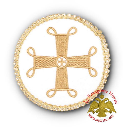 Βελουδινο Ριπίδιo με Χρυσοκλωστη Βυζαντινό Σταυρό Λευκό 16εκ
