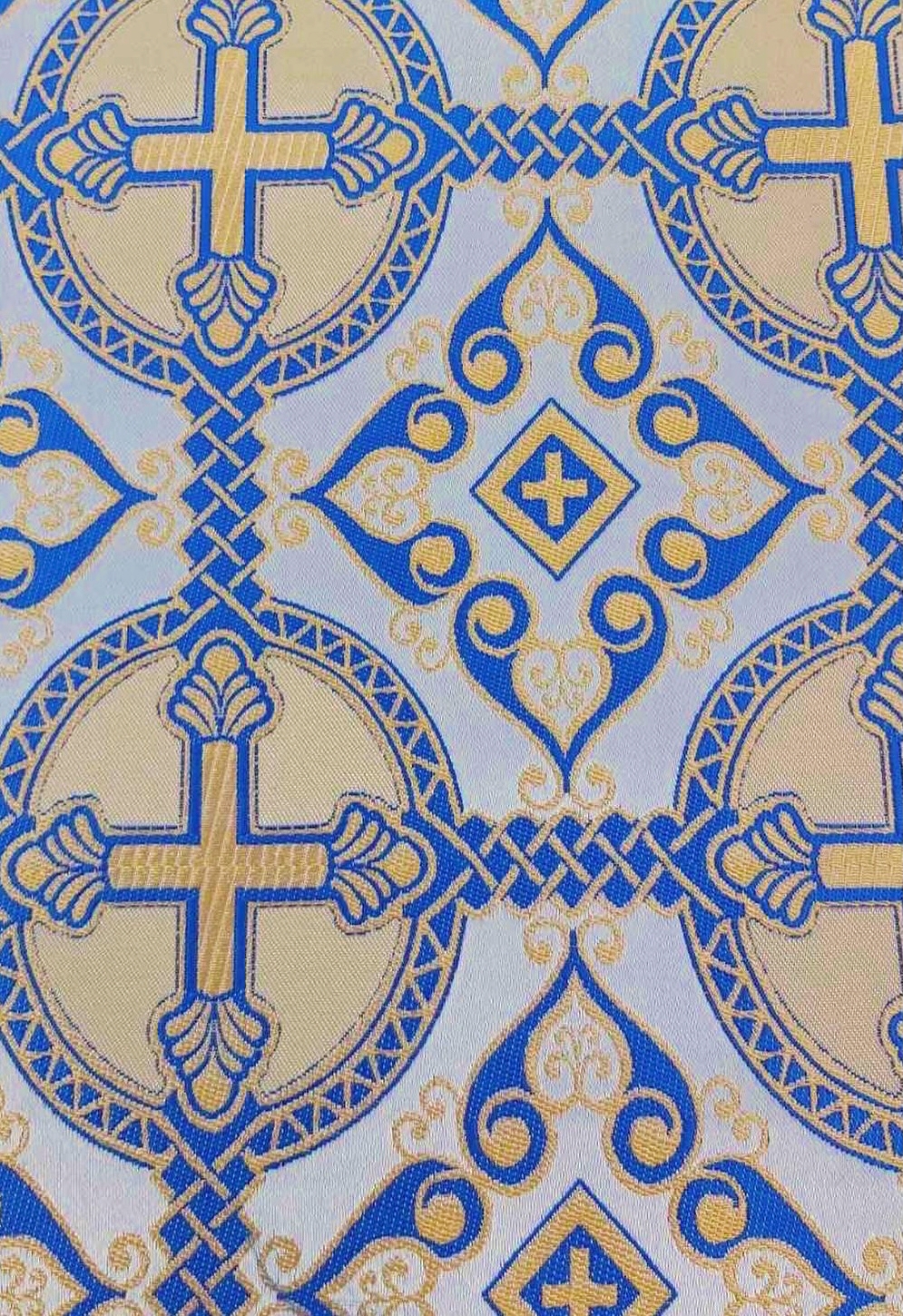 Orthodox Clerics Vestment Fabric White Base with Blue Cross Details