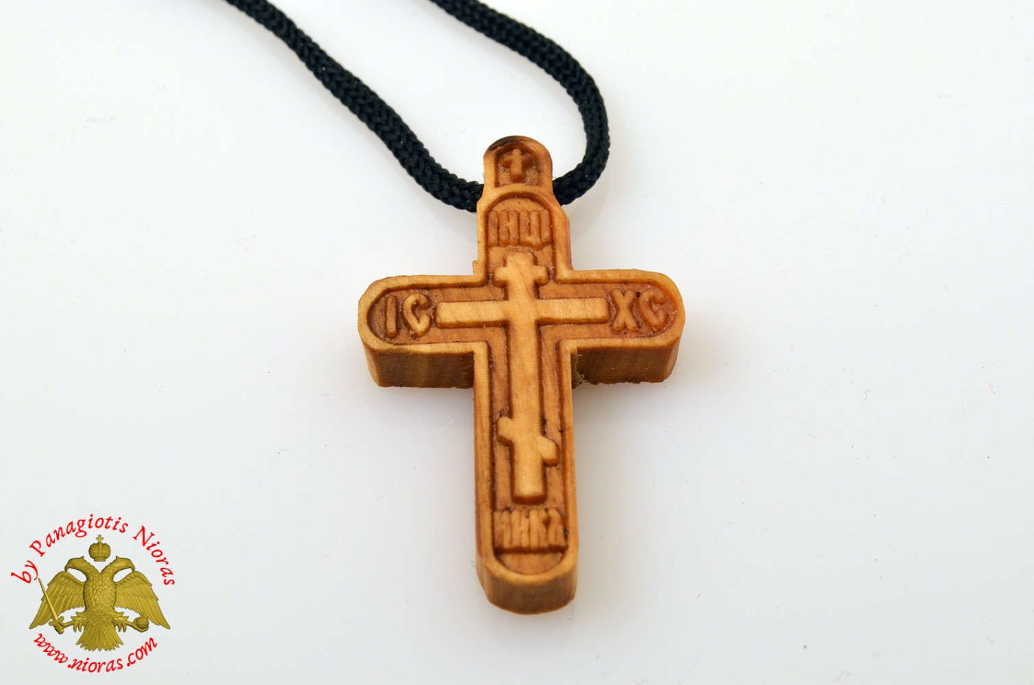 Orthodox Wooden NeckWear Cross With Neck Cord ICXC