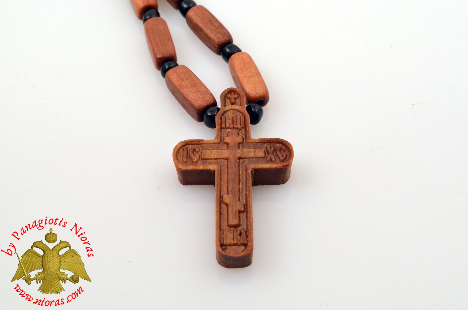 Orthodox Wooden NeckWear Cross With Wooden Beads Neck Cord ICXC