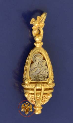 Traditional Byzantine Orthodox Silver 925 with Gold Gilding Details Theotokos Pendant - S2