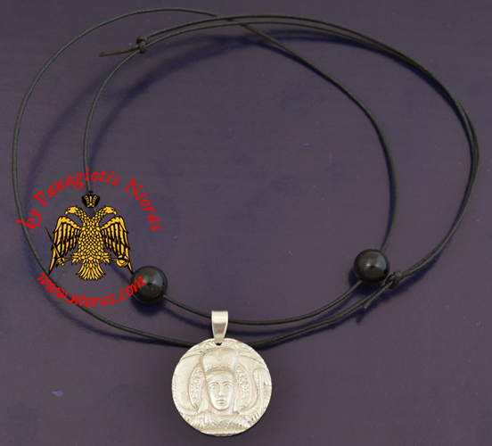 Ασημένιο 925 μεταγιόν κρεμαστό για το λαιμό με την εικόνα του Αρχάγγελου του Μανταμάδου με σχοινάκι