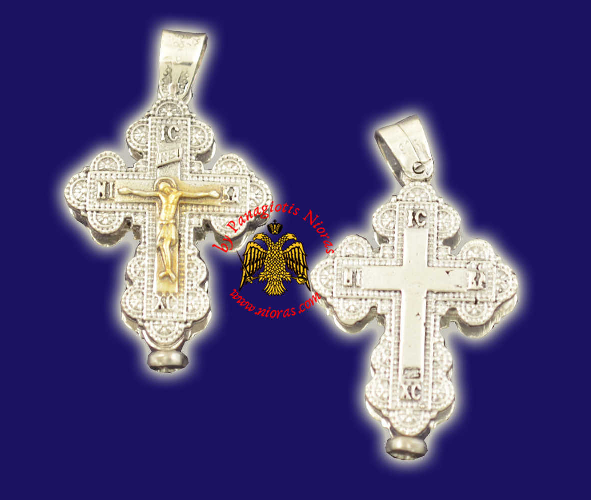 Traditional Byzantine Orthodox Silver 925 Cross with Gold Plated details - 702