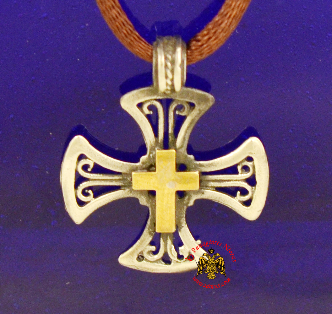 Orthodox Metal Cross for Neck with Gold Plated Details
